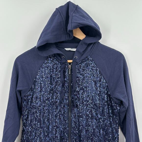 Isaac Mizrahi Live! Blue Sequined Hoodie Full Zip Jacket Womens 2XS XXS NWOT - Picture 4 of 16